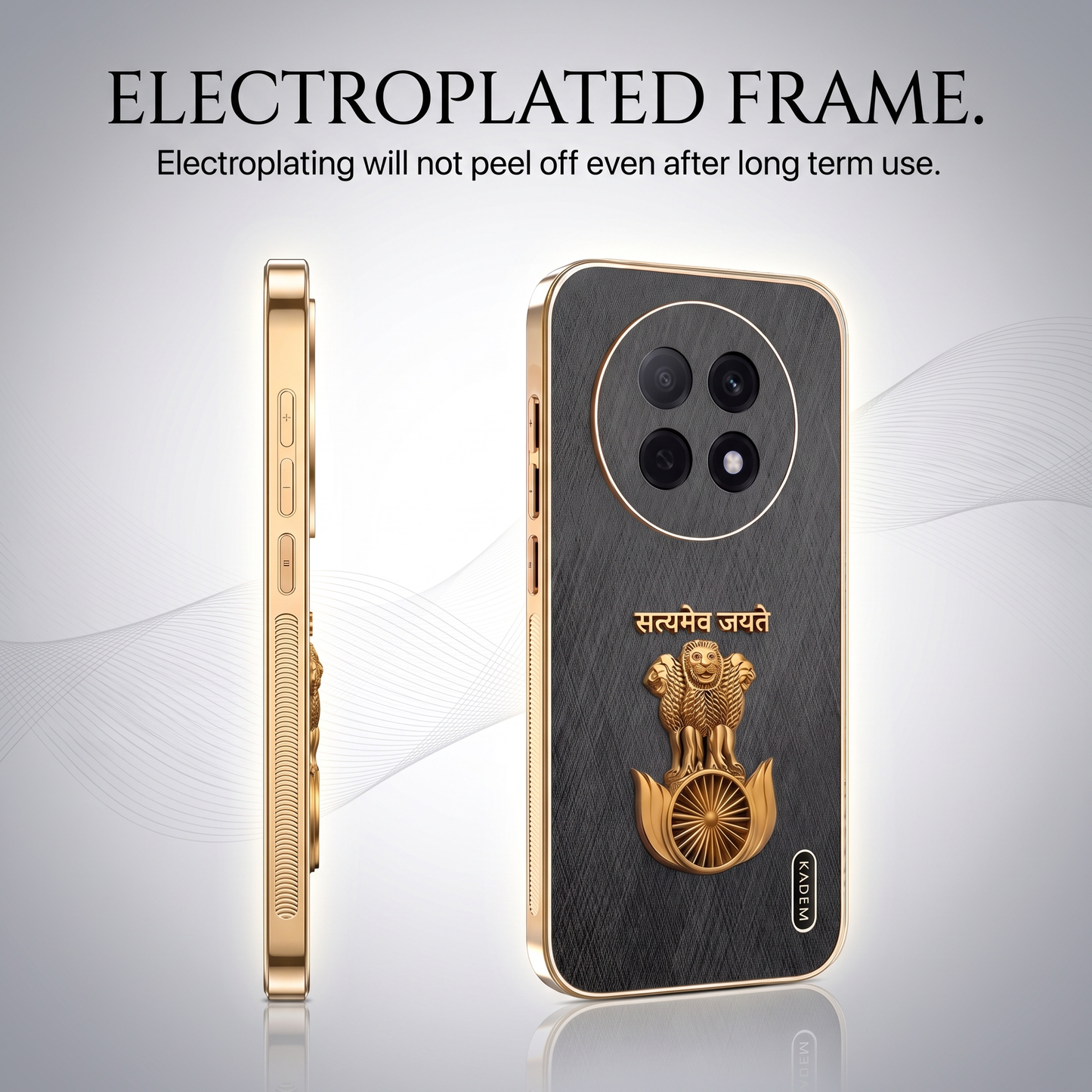 Oppo F31 Pro+ Satyamev Jayate 3D Electroplated Frame Gold Thread Pattern Hard Back Case