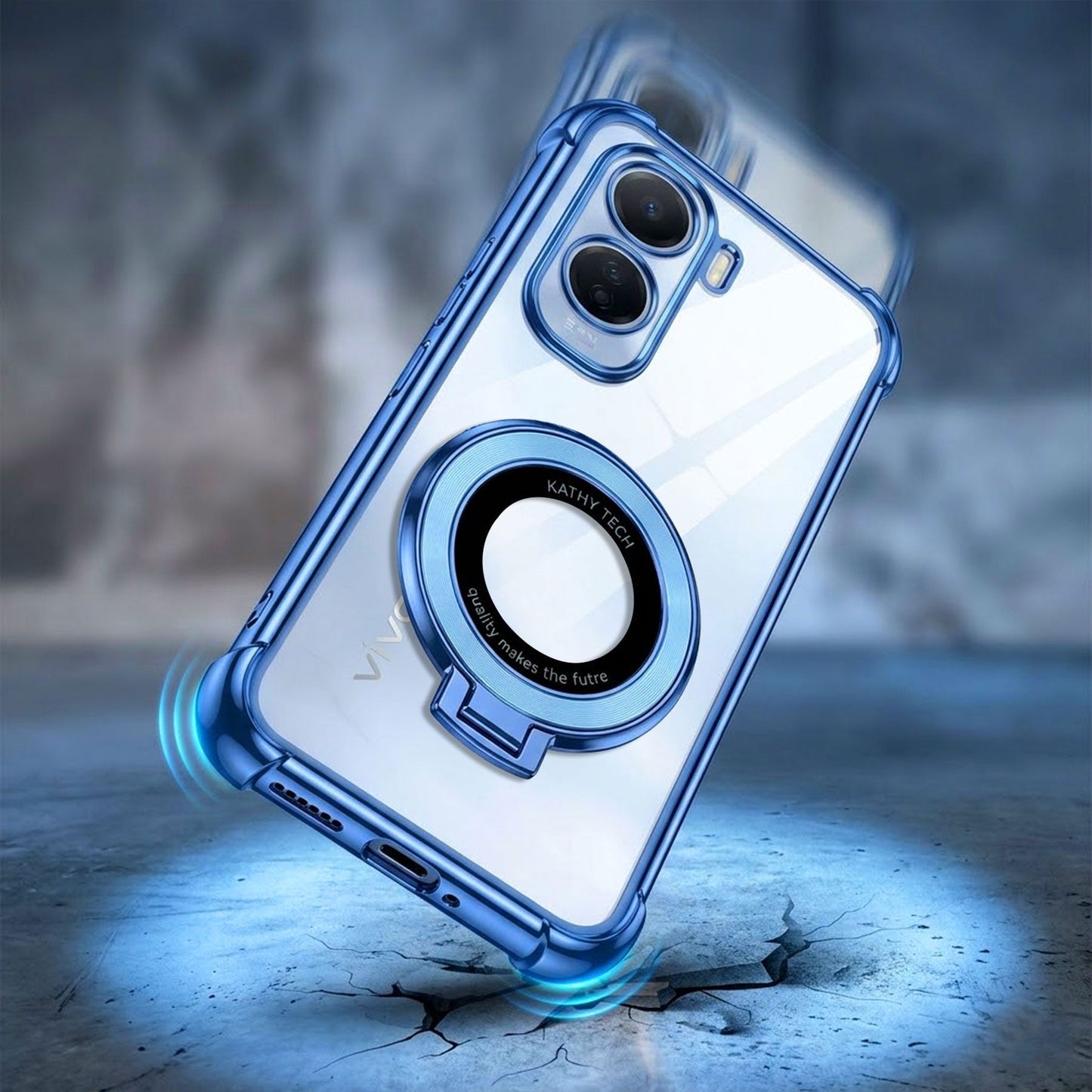 Vivo T5 Pro 5G Original Luxury Magnifier Ring Stand Shockproof Airbags Corner Case
