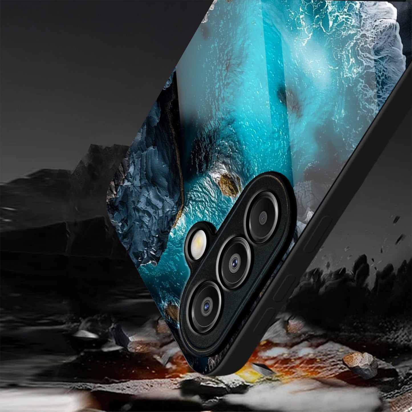 Samsung Galaxy A56 Premium Acrylic Shockproof Glass Back Case (rocky cliff)