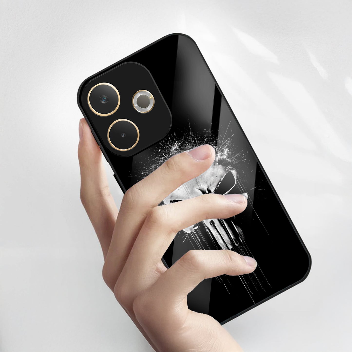 Oppo A5 Pro 5G Premium Acrylic Shockproof Glass Back Case (Punisher Skull)