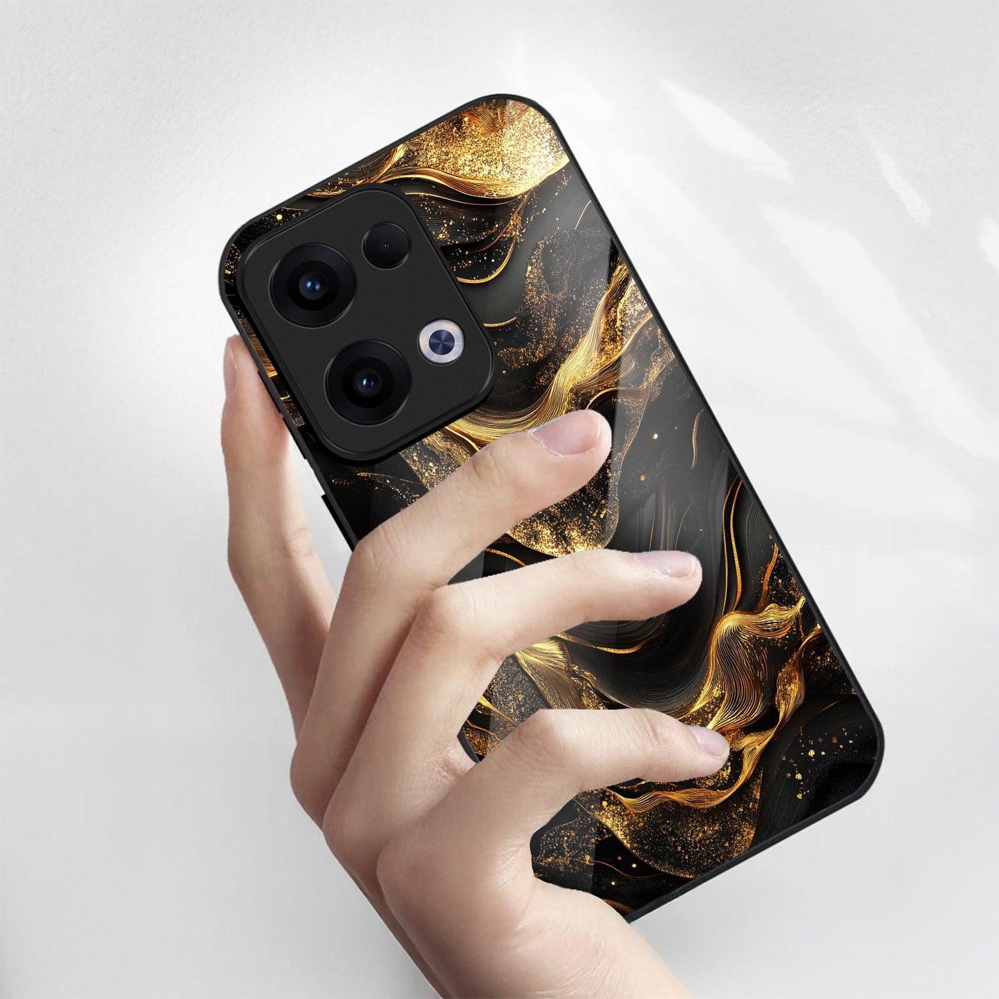 Oppo Reno 13 5G Premium Acrylic Shockproof Glass Back Case (Golden Vortex)