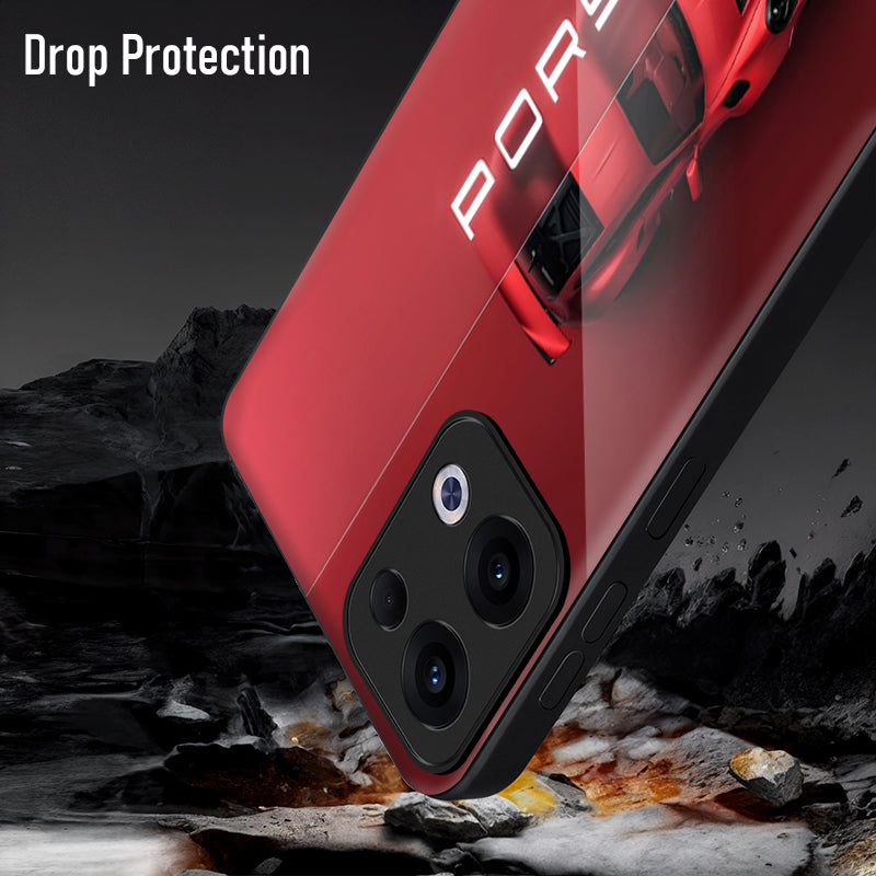 Oppo Reno 13 5G Premium Acrylic Shockproof Glass Back Case (Red Porsche)