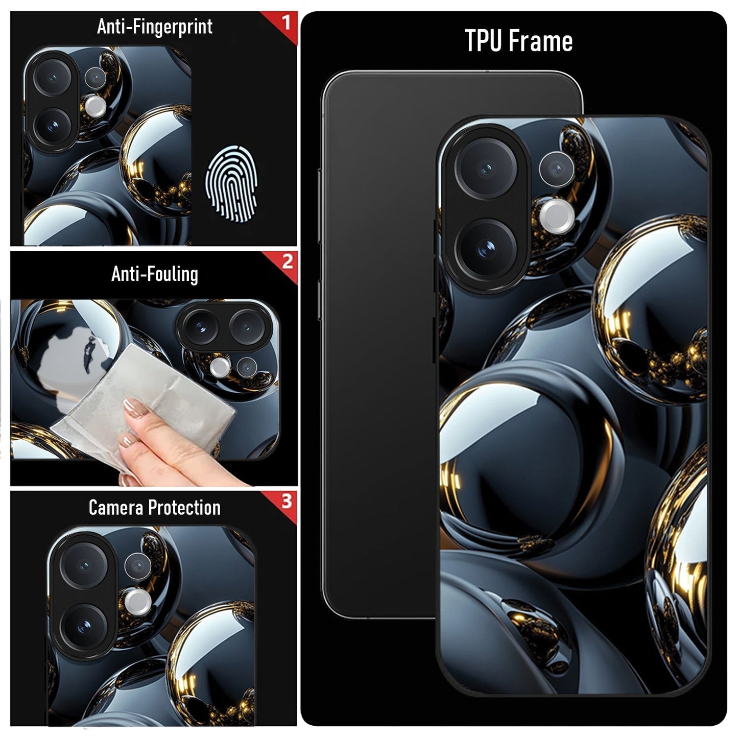 Vivo V60 5G Premium Acrylic Shockproof Glass Back Case (Mirror Spheres)