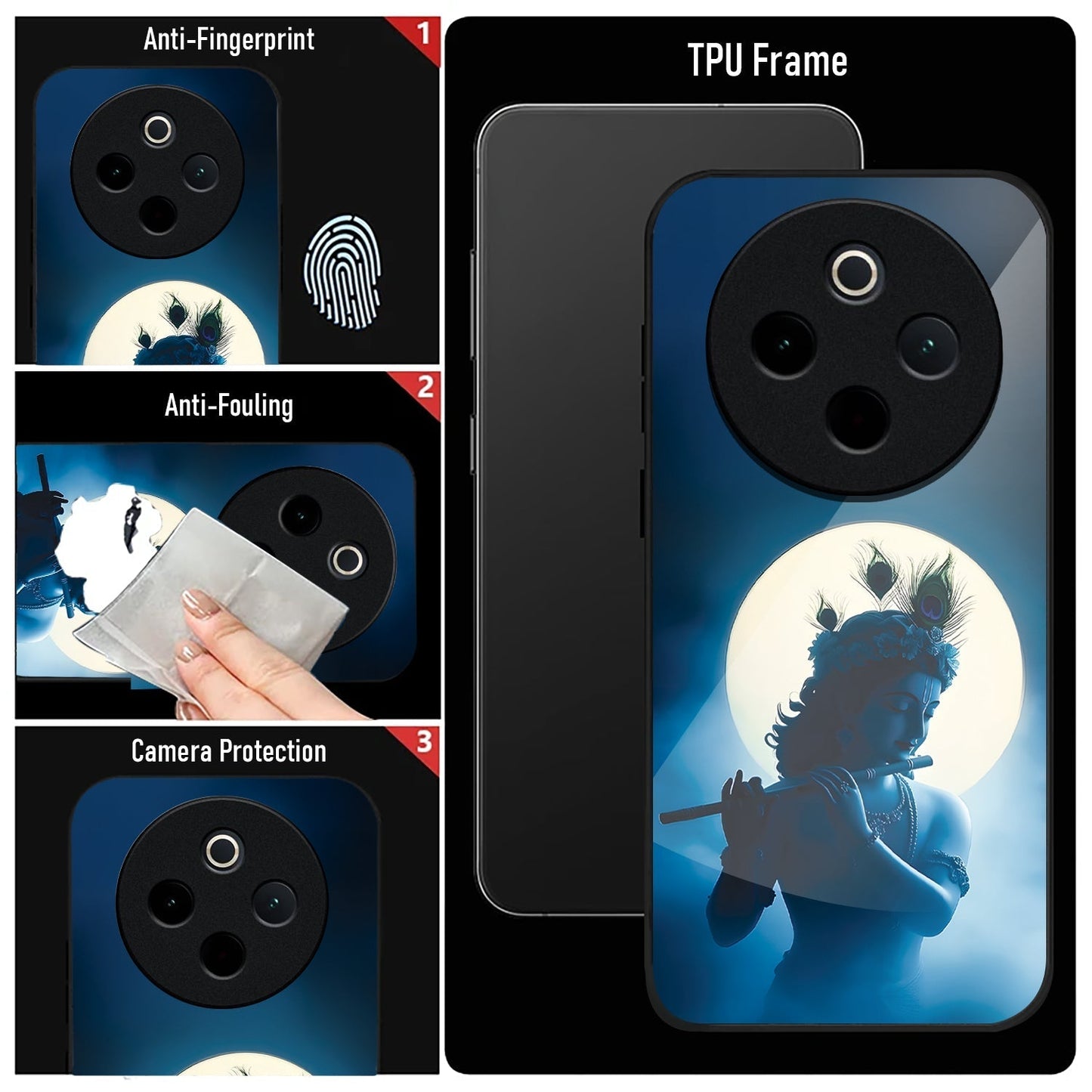 Vivo T4 5G Premium Acrylic Shockproof Glass Back Case (Midnight Krishna)