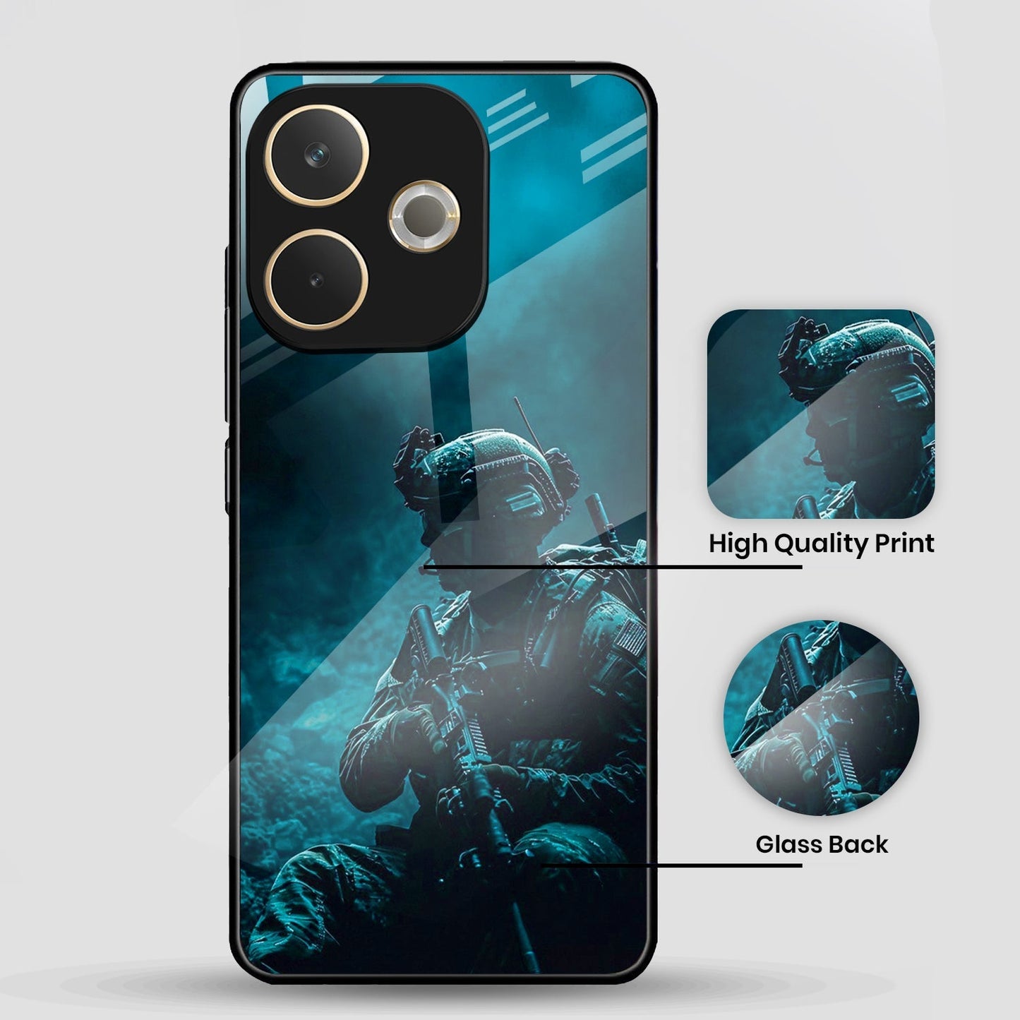 Oppo A5 Pro 5G Premium Acrylic Shockproof Glass Back Case (Soldier Case )