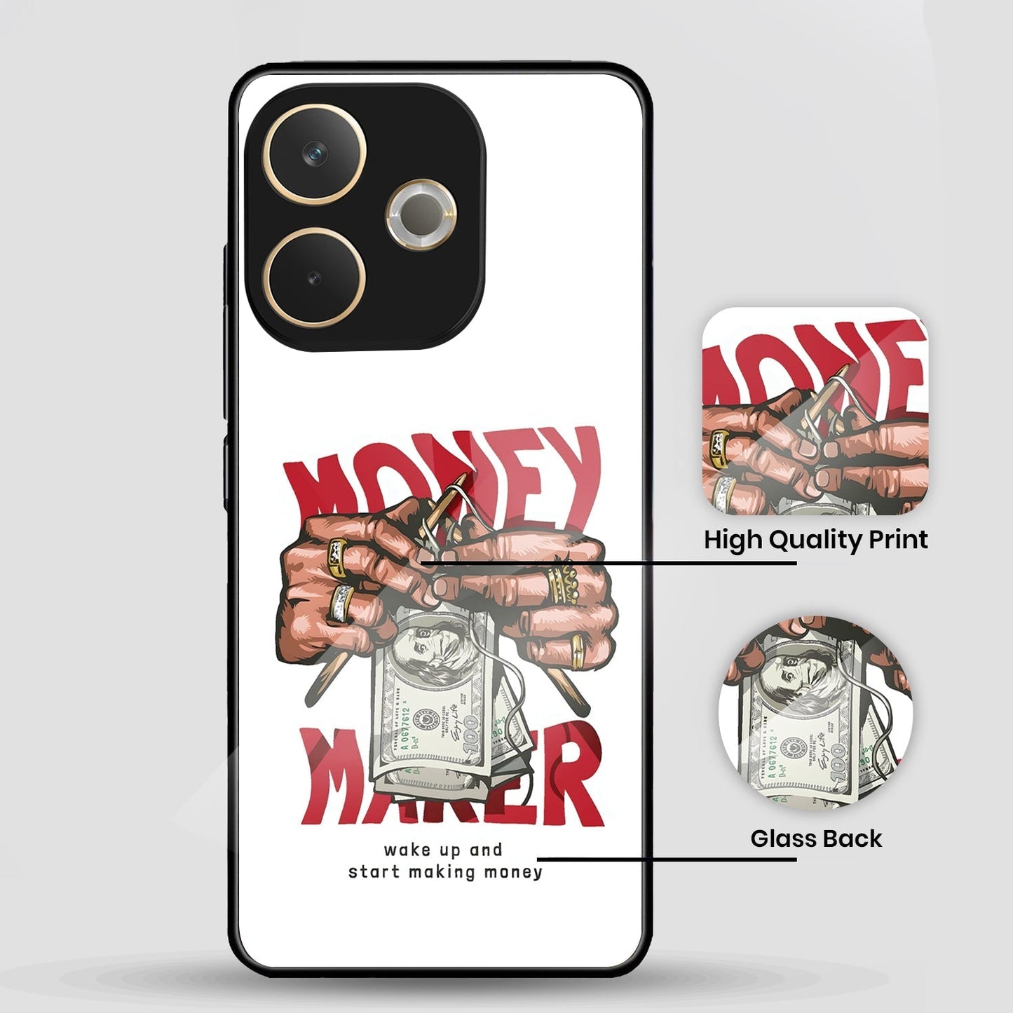 Oppo A5 Pro 5G Premium Acrylic Shockproof Glass Back Case ( Money Maker )