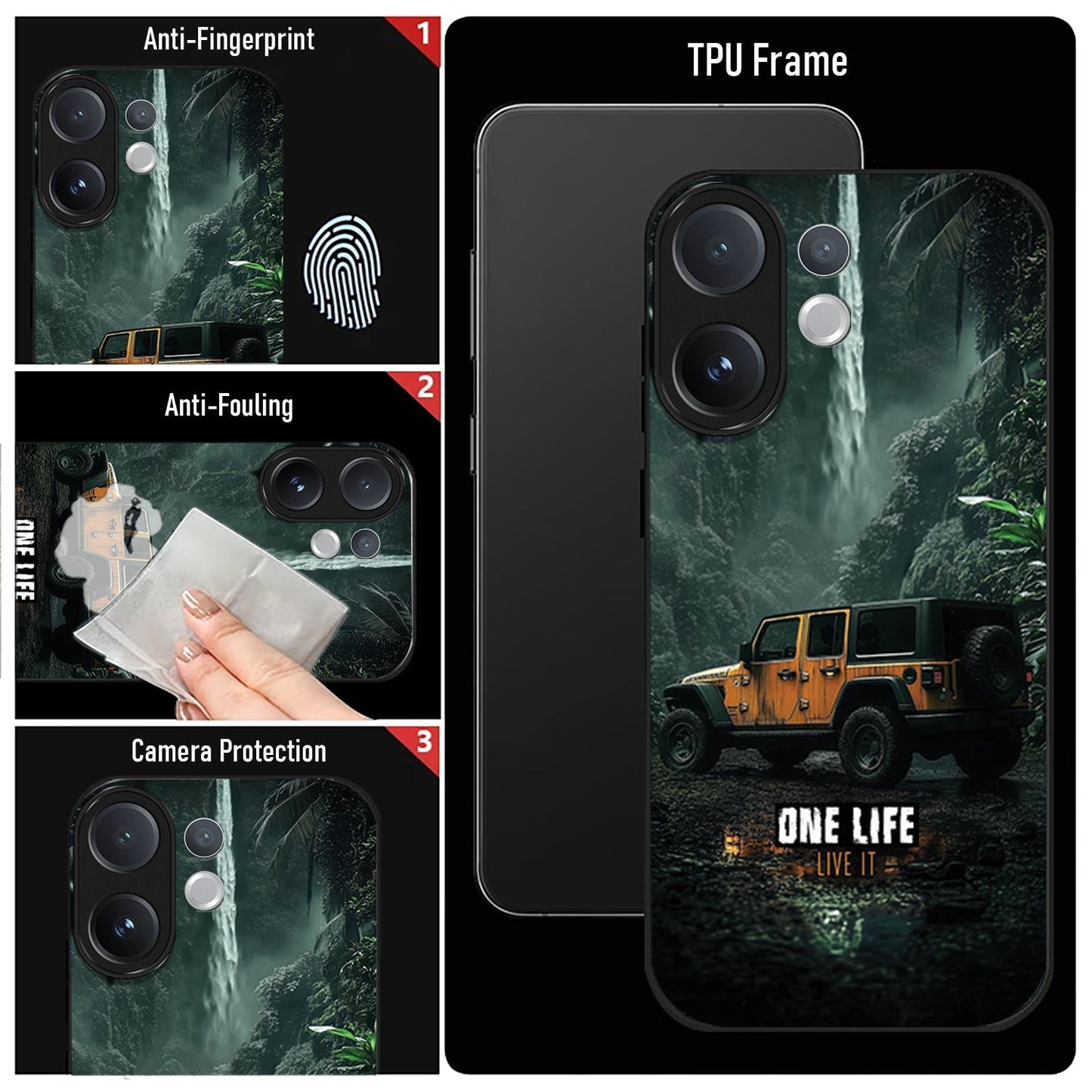 Vivo V60 5G Premium Acrylic Shockproof Glass Back Case (Jeep Case)