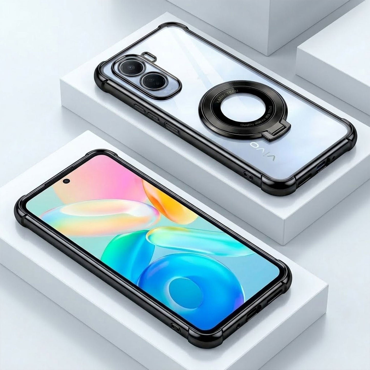 Vivo T5 Pro 5G Original Luxury Magnifier Ring Stand Shockproof Airbags Corner Case