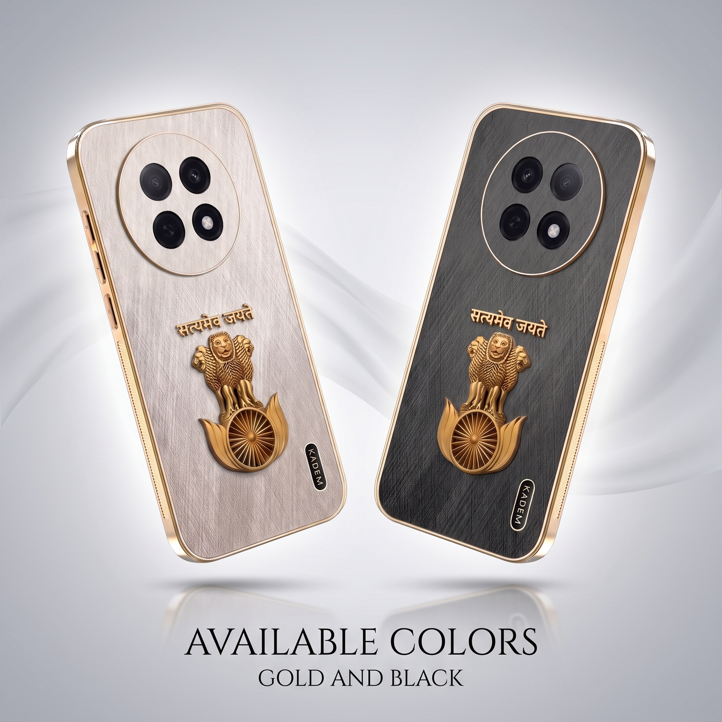 Oppo F31 Pro+ Satyamev Jayate 3D Electroplated Frame Gold Thread Pattern Hard Back Case