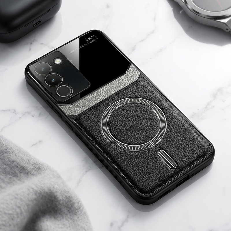 Vivo Y200 5G Premium Magsafe Magnetic Leather Lens Protective Case
