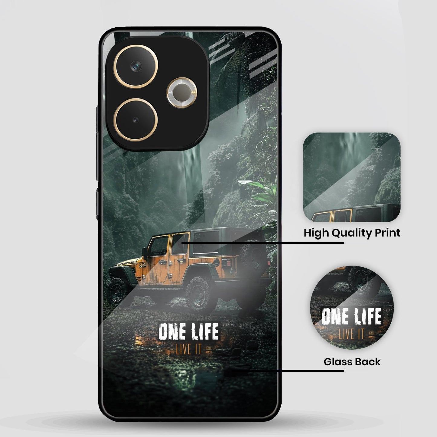 Oppo A5 Pro 5G Premium Acrylic Shockproof Glass Back Case (Jeep Case)