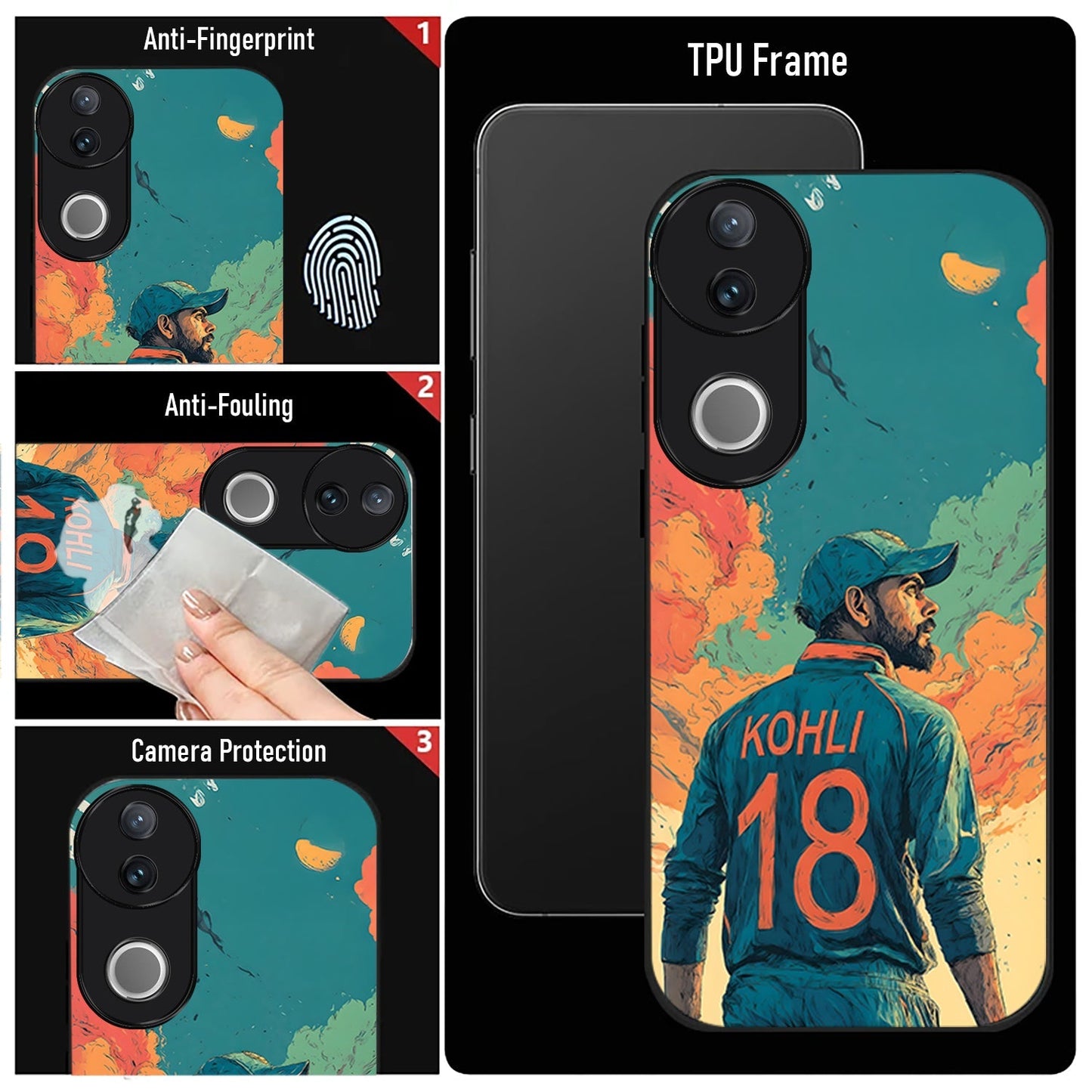 Vivo V50 5G Premium Acrylic Shockproof Glass Back Case (Legend Kohli)