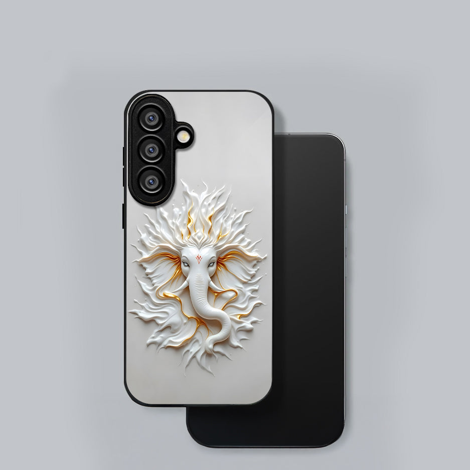 Samsung Galaxy A56 5G Premium Acrylic Shockproof Glass Back Case (White Ganesha)