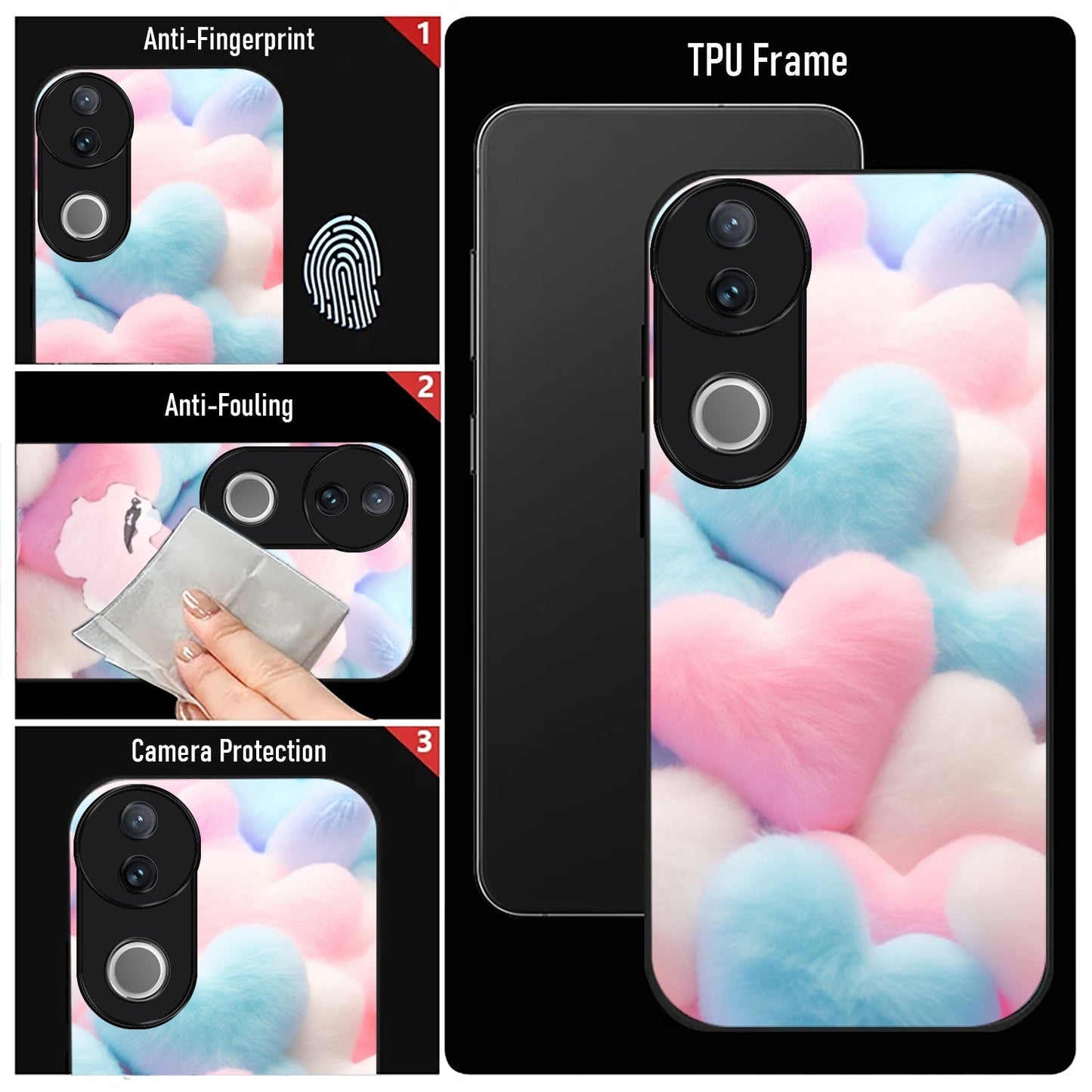 Vivo V50 5G Premium Acrylic Shockproof Glass Back Case (Fluffy Hearts)
