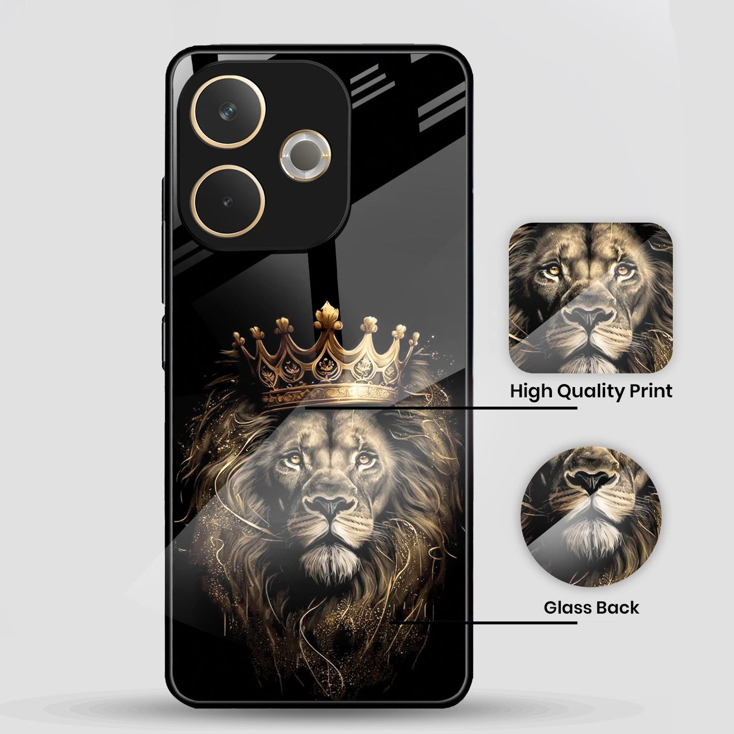 Oppo A5 Pro 5G Premium Acrylic Shockproof Glass Back Case (Crowned Lion)