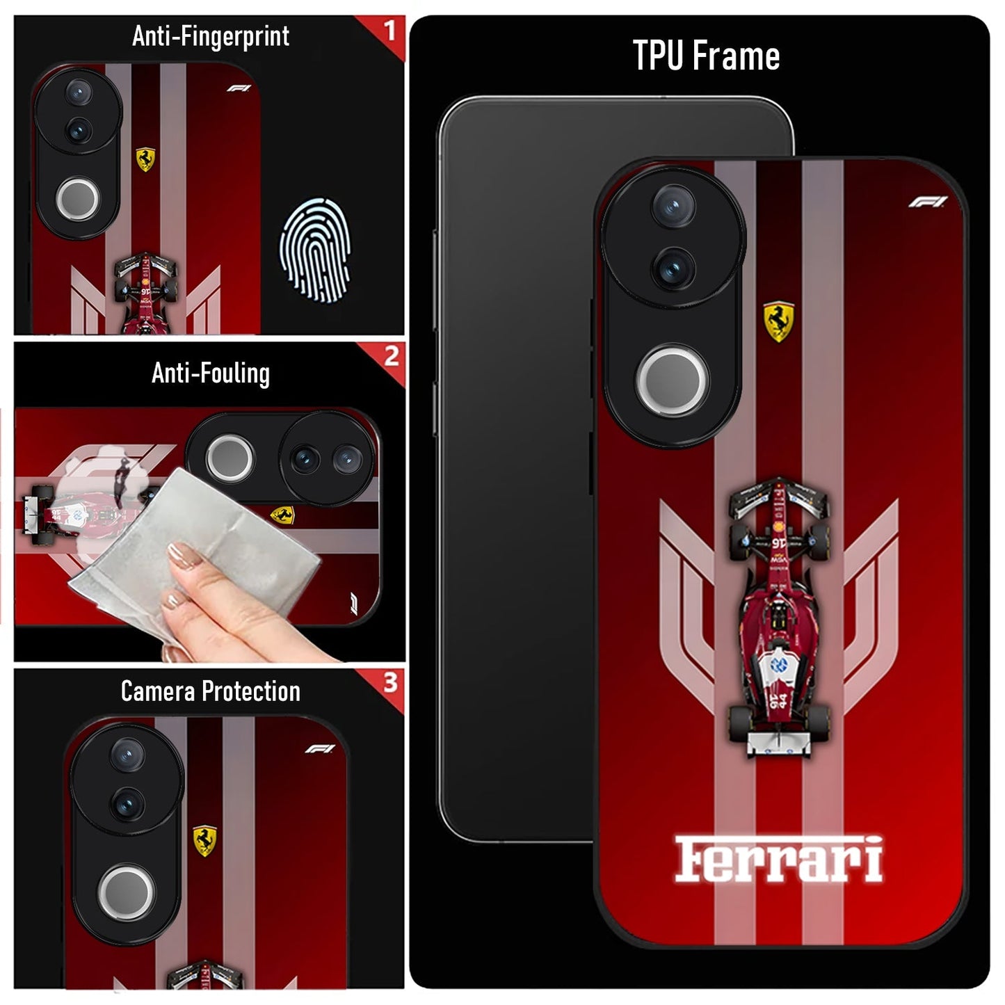 Vivo V50 5G Premium Acrylic Shockproof Glass Back Case (Ferrari F1)