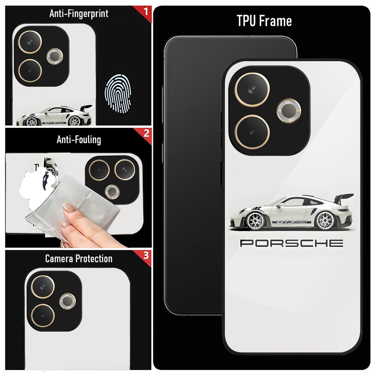 Oppo A5 Pro 5G Premium Acrylic Shockproof Glass Back Case (White Porsche)