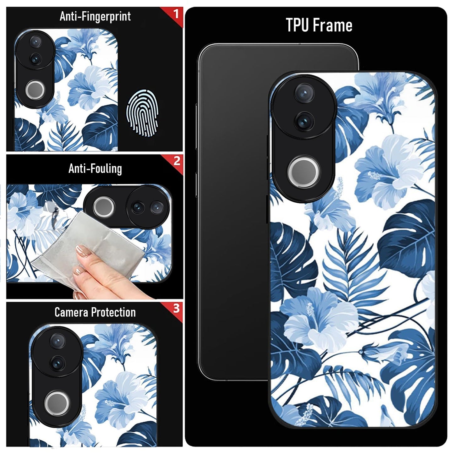 Vivo V50 5G Premium Acrylic Shockproof Glass Back Case (Pacific Petals)