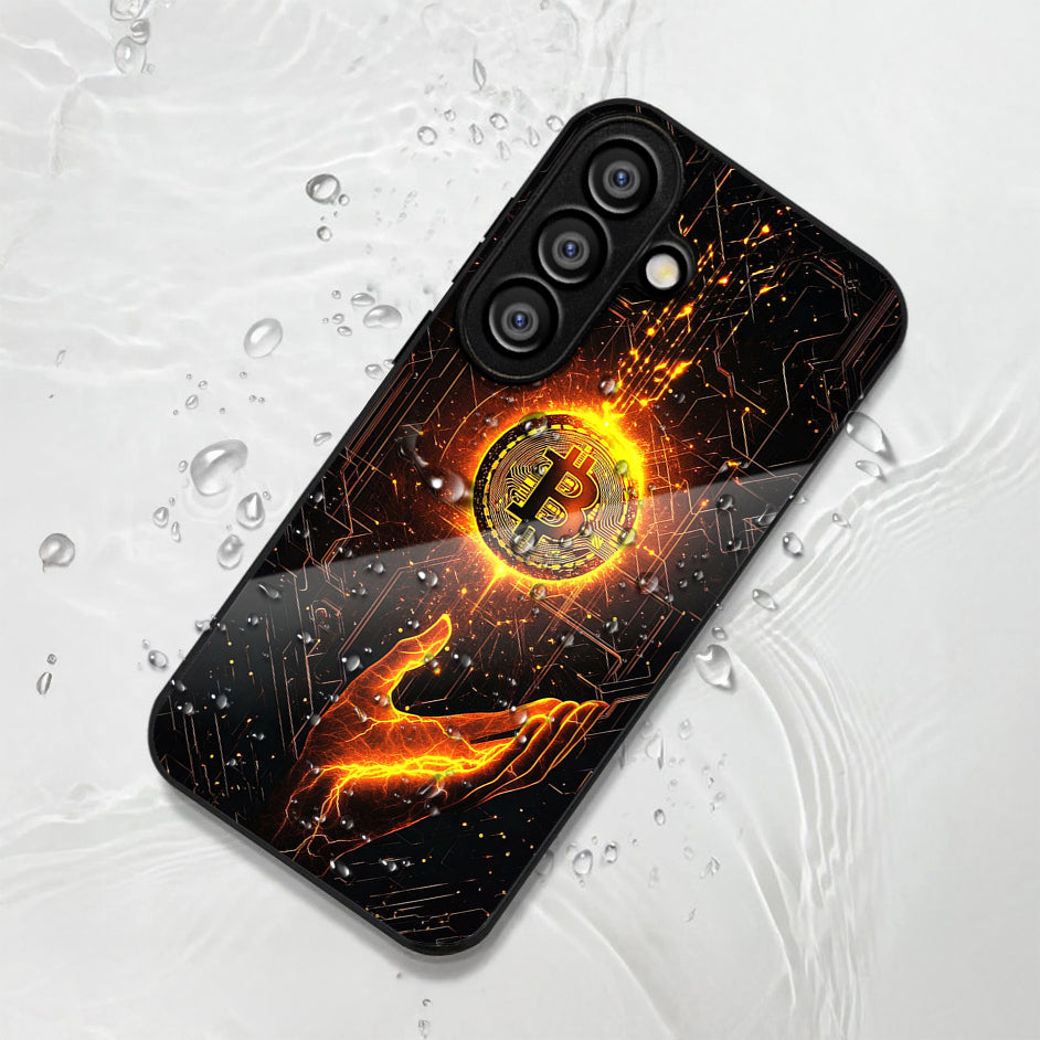Samsung Galaxy A56 Premium Acrylic Shockproof Glass Back Case (Bitcoin Glow)