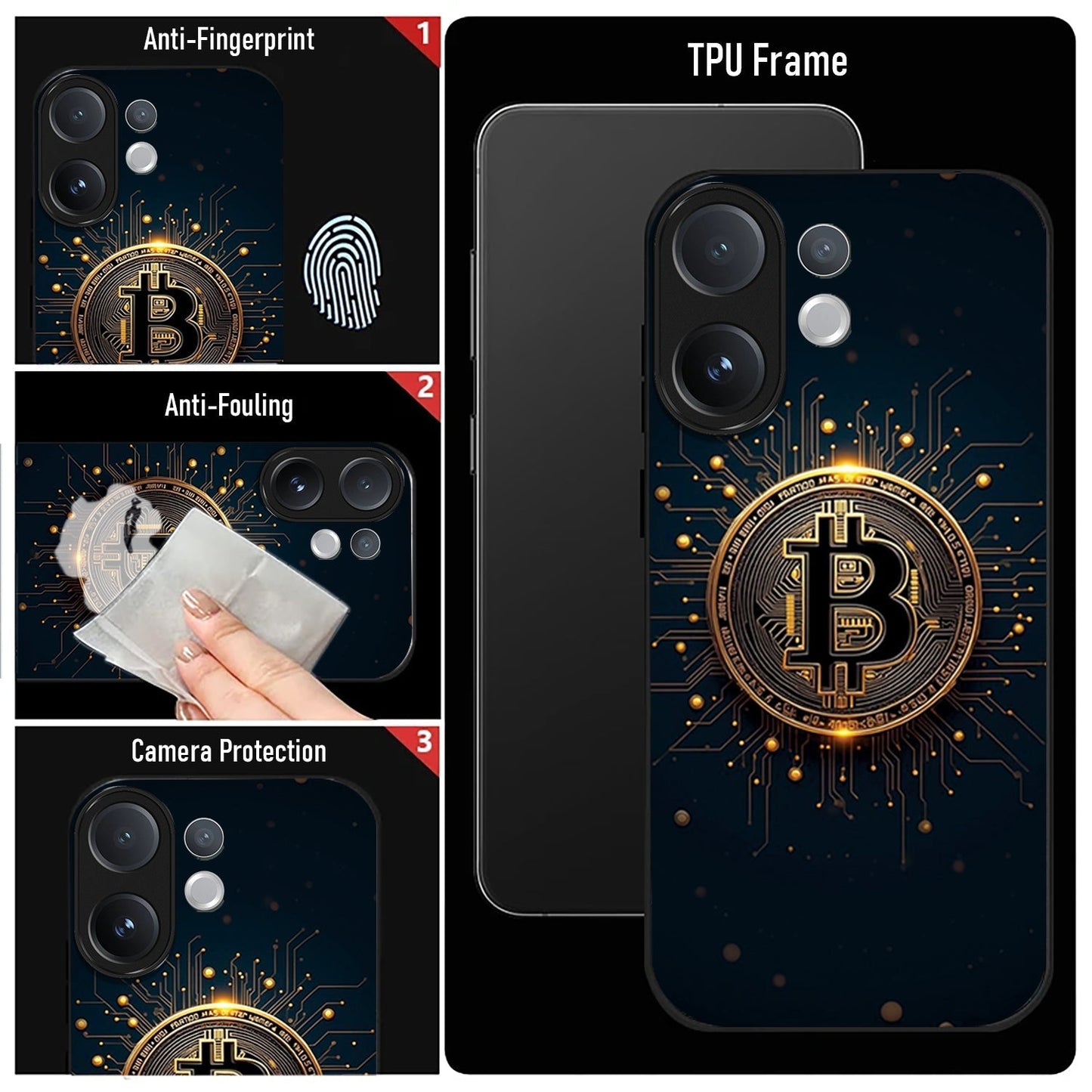 Vivo V60 5G Premium Acrylic Shockproof Glass Back Case (Bitcoin Armor)