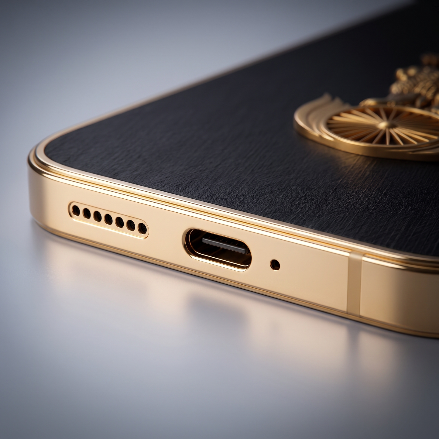 Oppo F31 Pro+ Satyamev Jayate 3D Electroplated Frame Gold Thread Pattern Hard Back Case