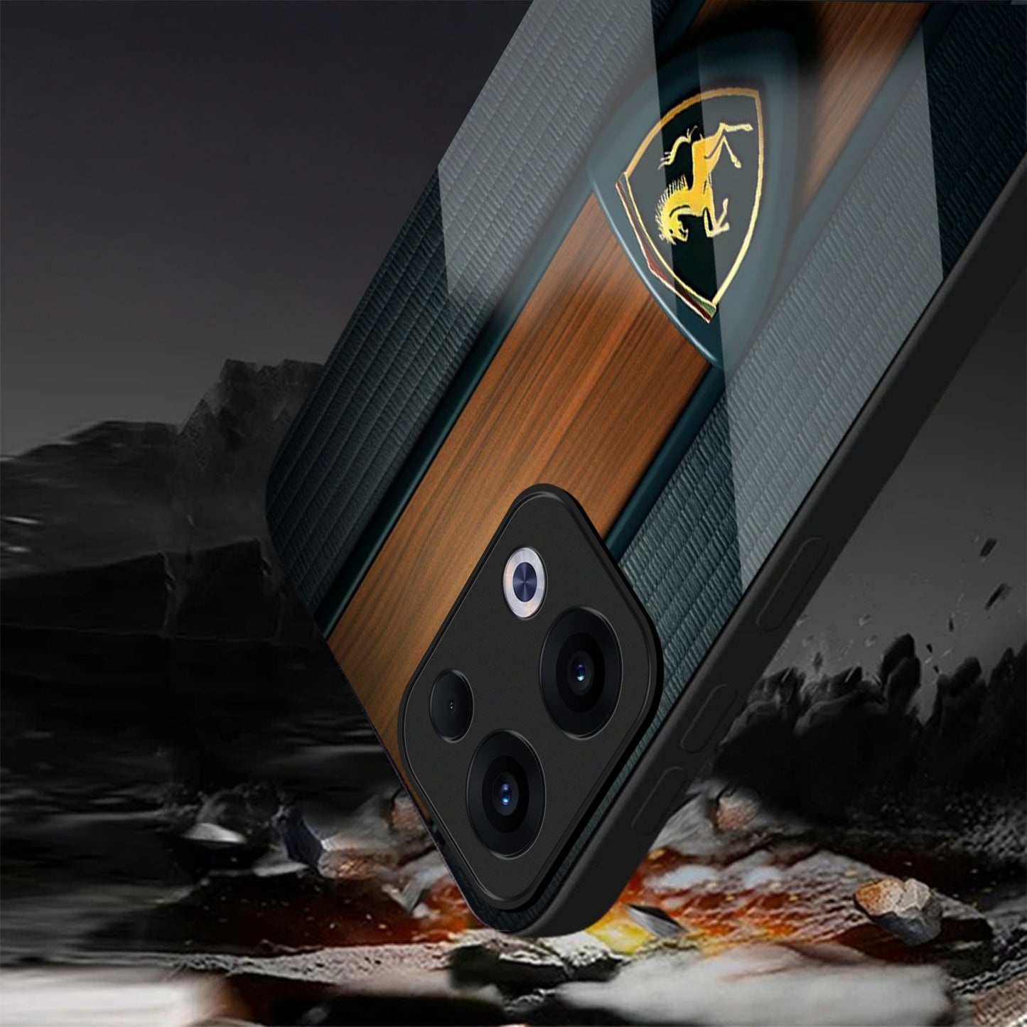 Oppo Reno 13 5G Premium Acrylic Shockproof Glass Back Case (Royal Roadster)