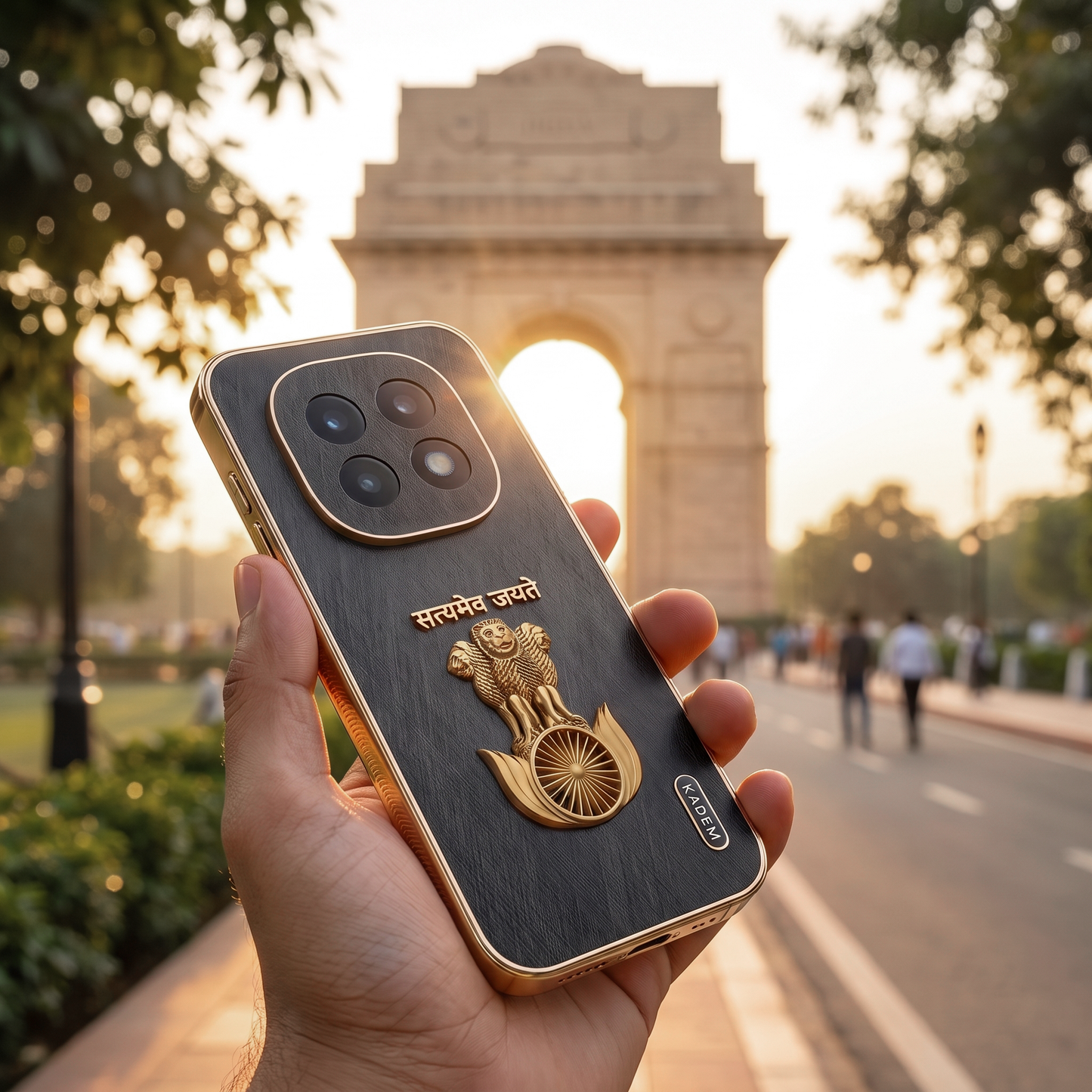 Oppo F29 Pro 5G Satyamev Jayate 3D Electroplated Frame Gold Thread Pattern Hard Back Case