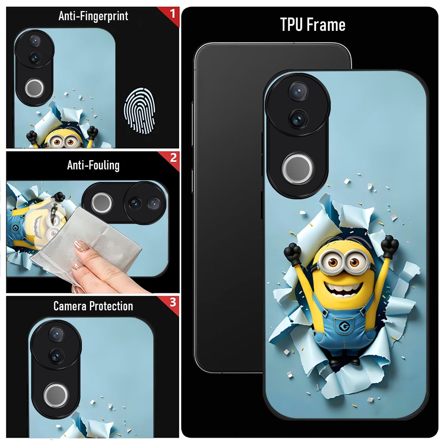 Vivo V50 5G Premium Acrylic Shockproof Glass Back Case (Minion Burst)