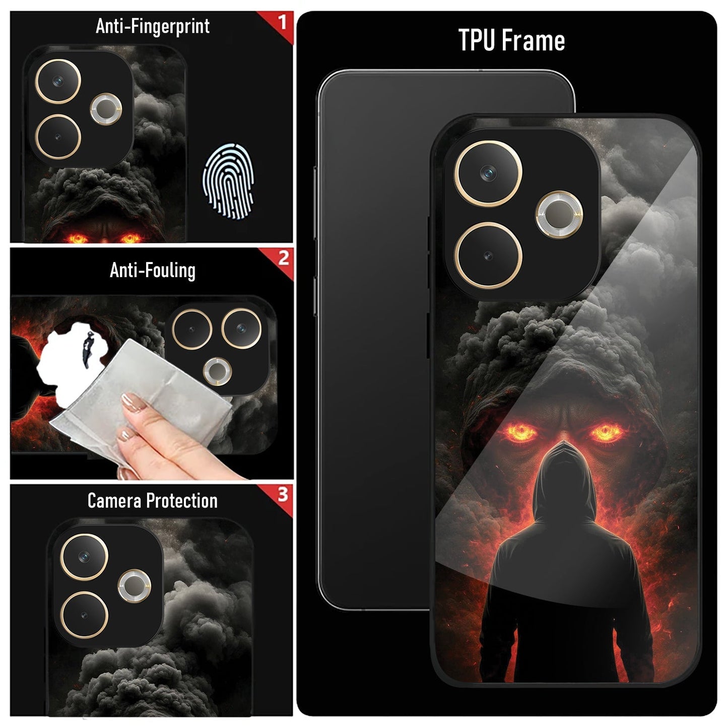 Oppo A5 Pro 5G Premium Acrylic Shockproof Glass Back Case (Dark Flame)