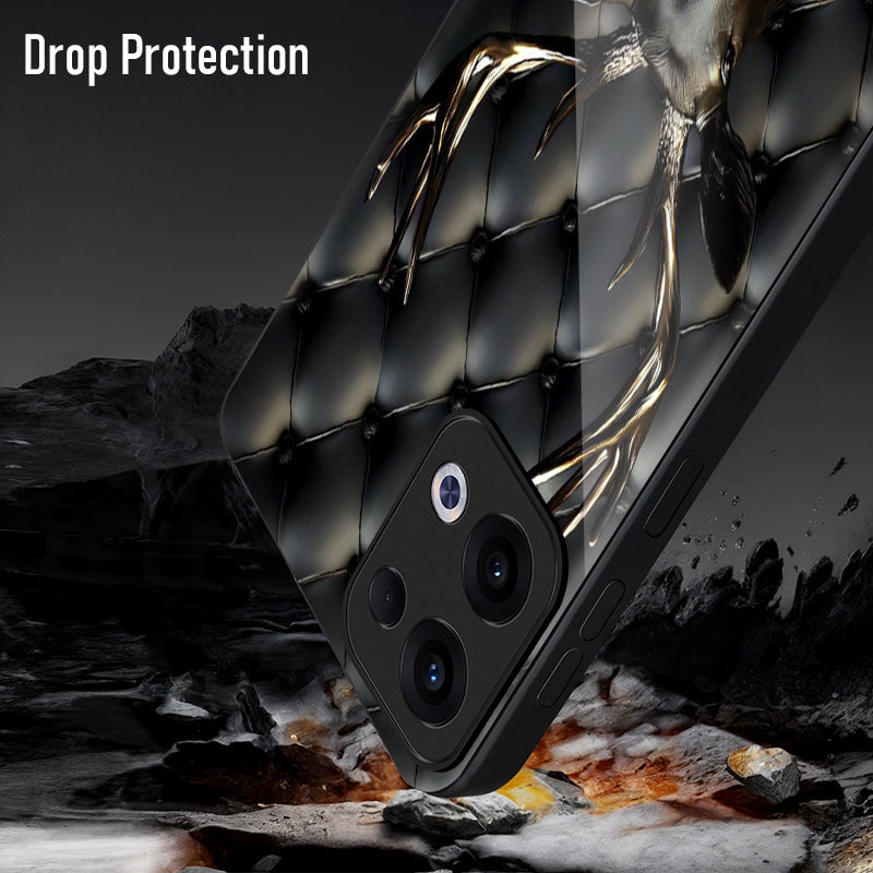 Oppo Reno 13 5G Premium Acrylic Shockproof Glass Back Case (Golden Antlers)