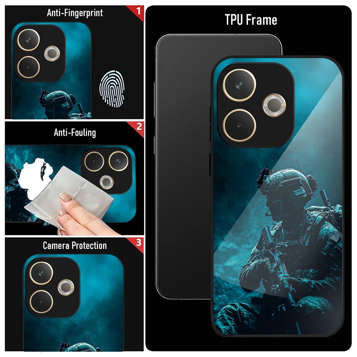 Oppo A5 Pro 5G Premium Acrylic Shockproof Glass Back Case (Soldier Case )