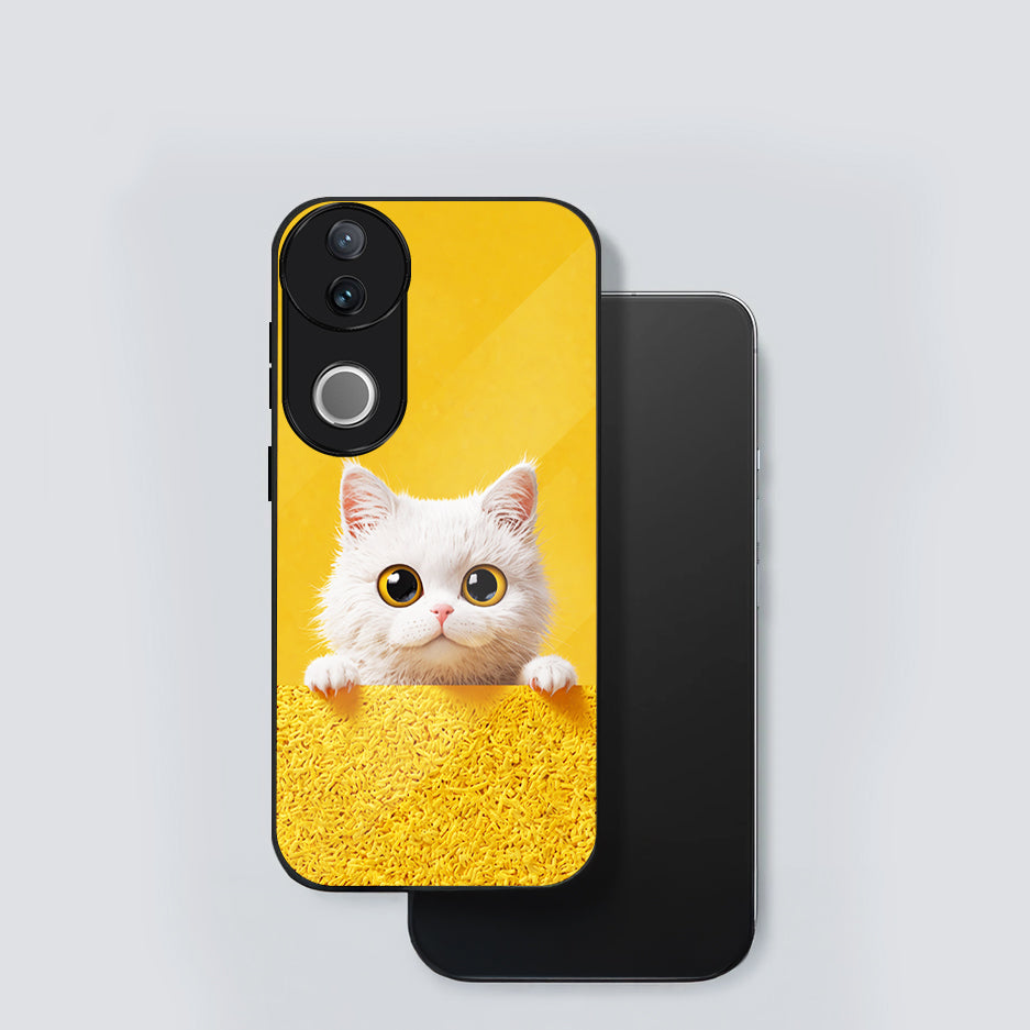 Vivo V50 5G Premium Acrylic Shockproof Glass Back Case (Kitty Charm)
