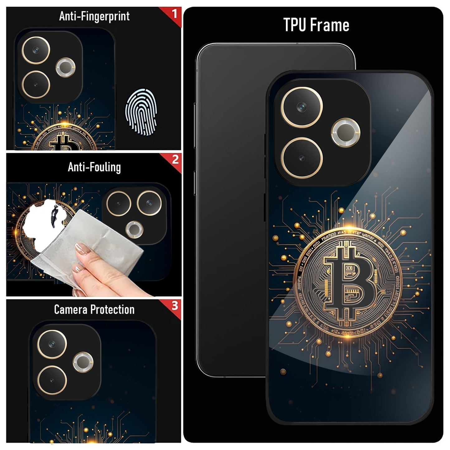 Oppo A5 Pro 5G Premium Acrylic Shockproof Glass Back Case (Bitcoin Armor)