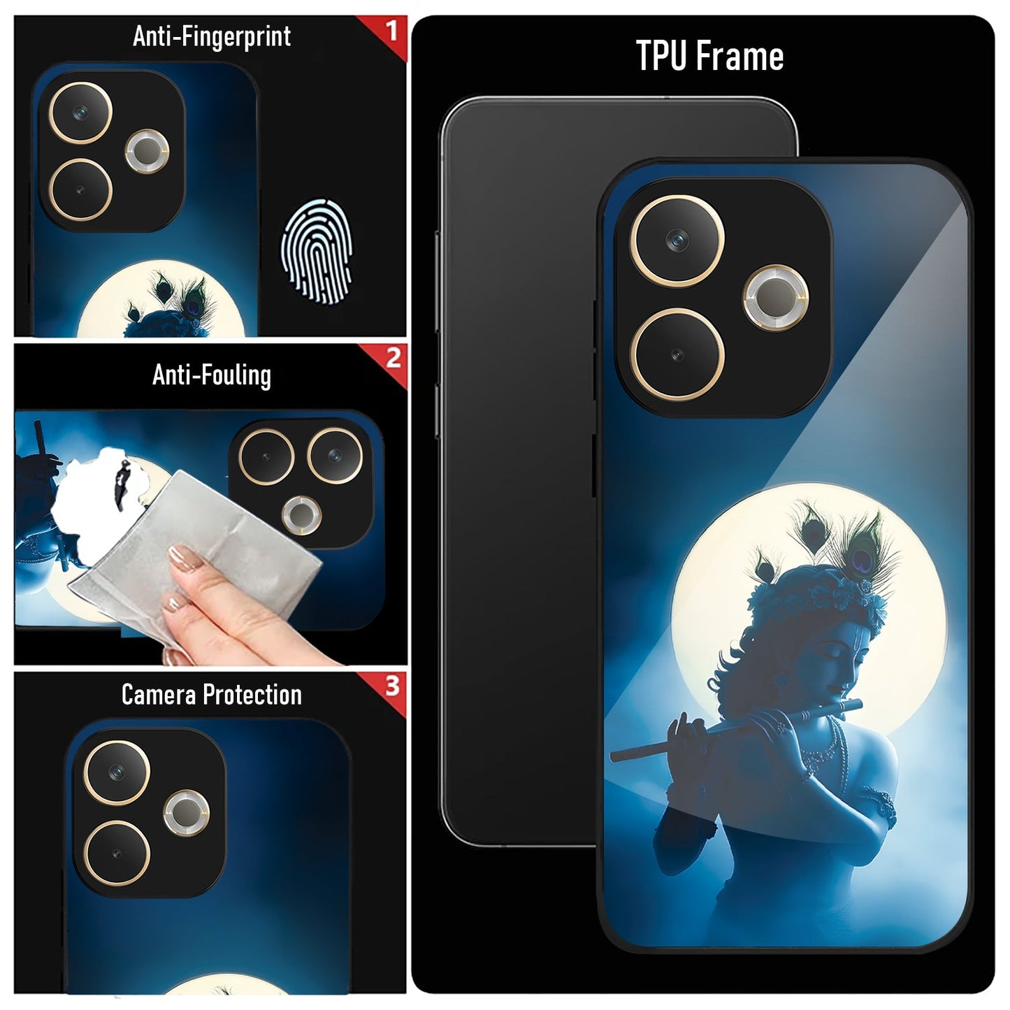 Oppo A5 Pro 5G Premium Acrylic Shockproof Glass Back Case (Midnight Krishna)