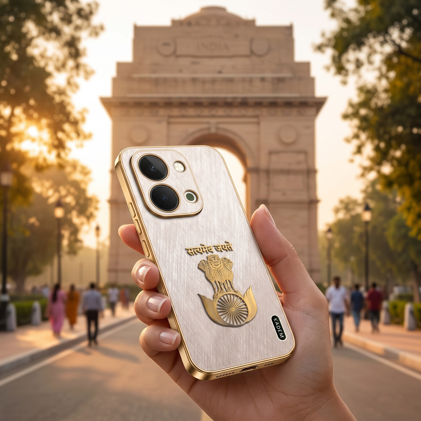 Vivo T5x 5G Satyamev Jayate 3D Electroplated Frame Gold Thread Pattern Hard Back Case