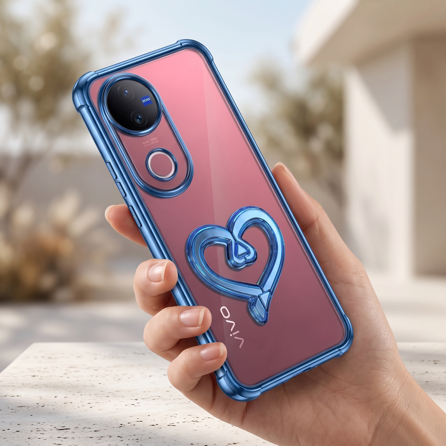 Vivo V50 5G Premium Heart Transparent Shockproof Airbag Phone Case
