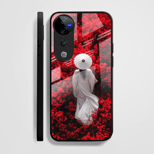 Vivo V40 Pro 5G Premium Acrylic Shockproof Glass Back Case (Red Blossoms)