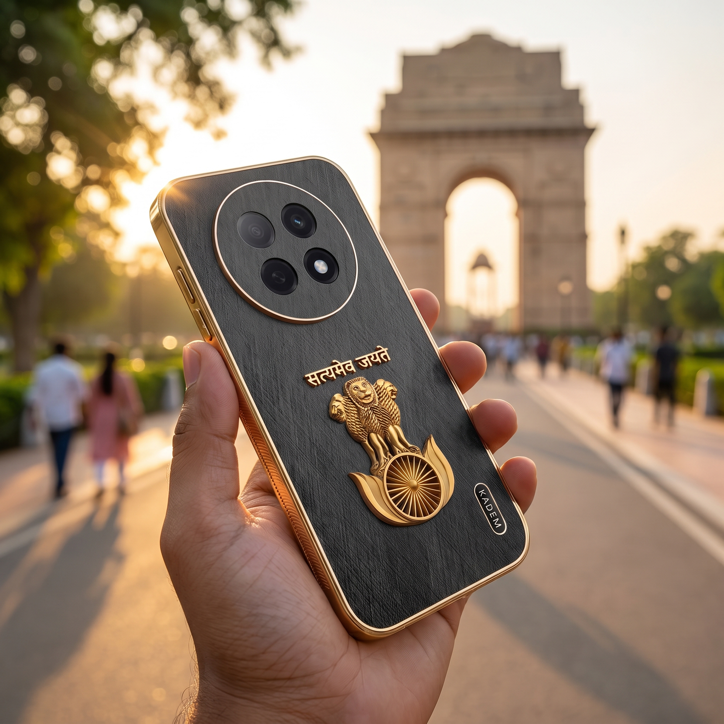 Oppo F31 Pro+ Satyamev Jayate 3D Electroplated Frame Gold Thread Pattern Hard Back Case