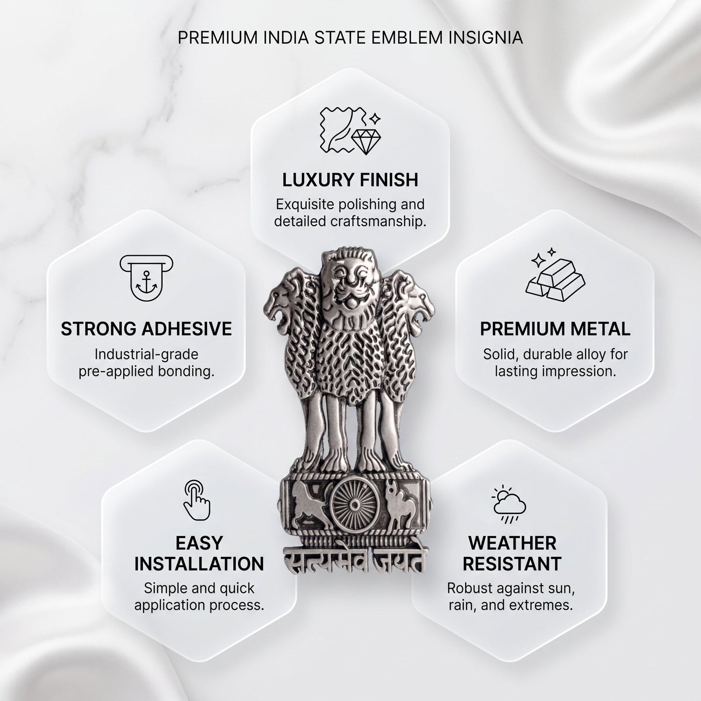 Vivo T4 5G Compatible Satyamev Jayate 3D Metal Emblem Sticker