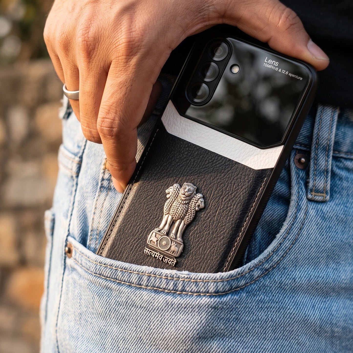 Samsung Galaxy A26 5G Satyamev Jayate 3D Metal Leather Back Case