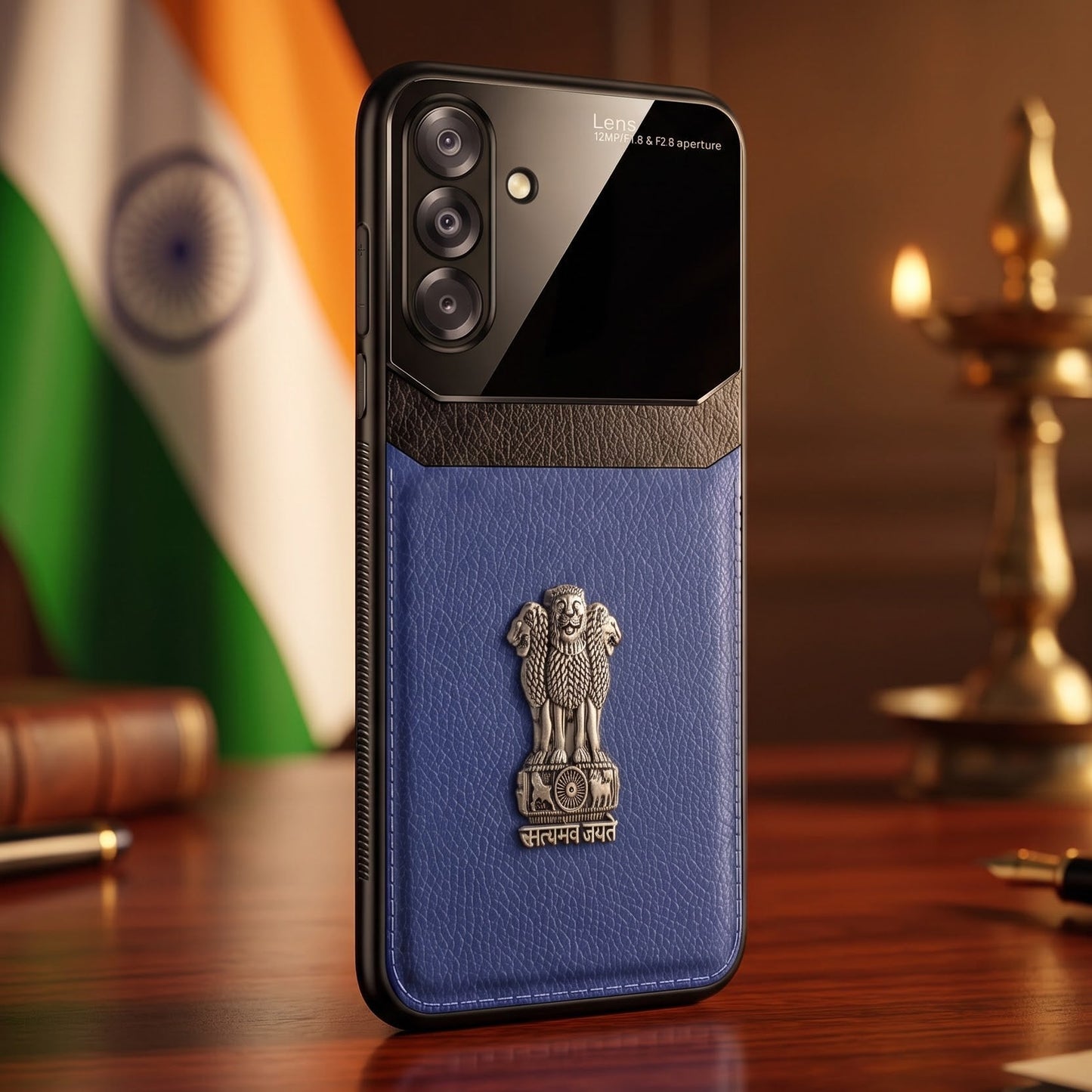 Samsung Galaxy A26 5G Satyamev Jayate 3D Metal Leather Back Case