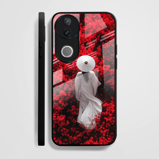 Vivo V50 5G Premium Acrylic Shockproof Glass Back Case (Red Blossoms)