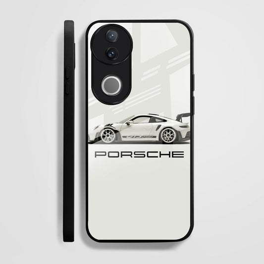 Vivo V50 5G Premium Acrylic Shockproof Glass Back Case ( White Porsche )