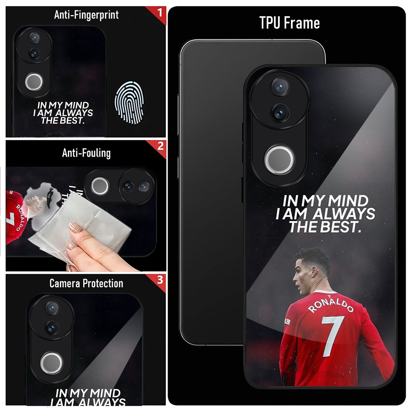 Vivo V50 5G Premium Acrylic Shockproof Glass Back Case (Ronaldo)