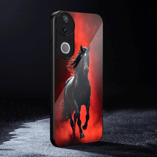 Vivo V50 5G Premium Acrylic Shockproof Glass Back Case (Red Blaze Rider)