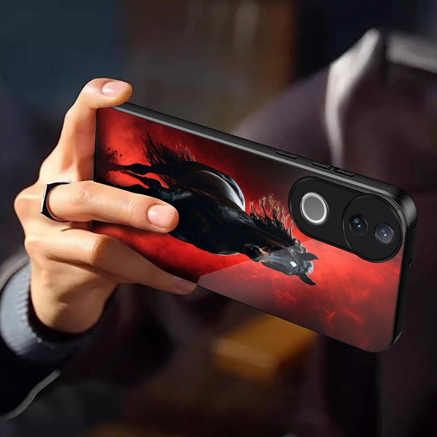 Vivo V50 5G Premium Acrylic Shockproof Glass Back Case (Red Blaze Rider)