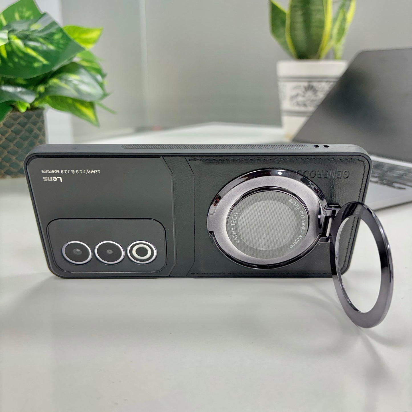 Oppo A3 Pro 5G Original Luxury Leather Lens Magnifier Ring Stand Case