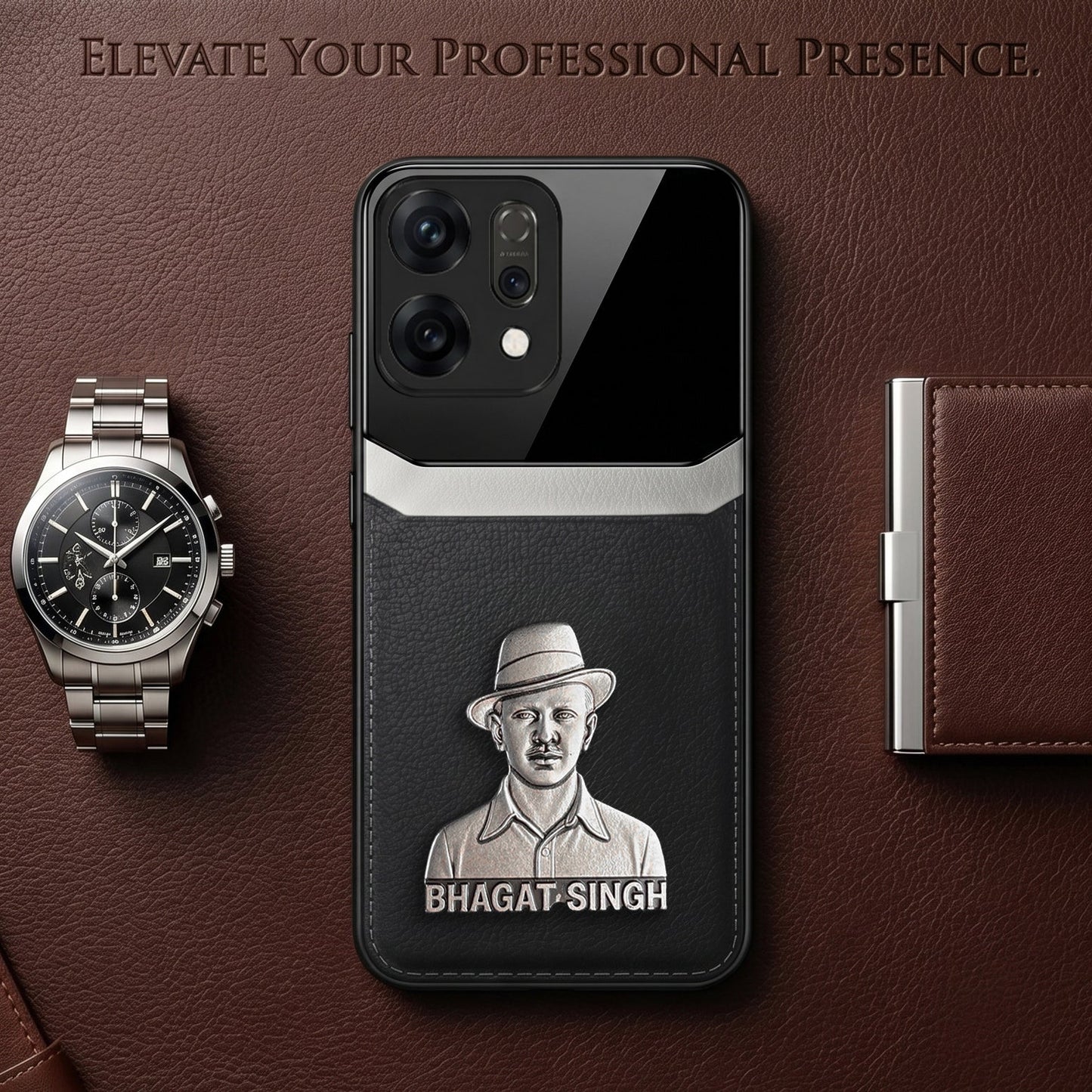 Oppo Reno 14 5G Shaheed Bhagat Singh 3D Metal Leather Back Case