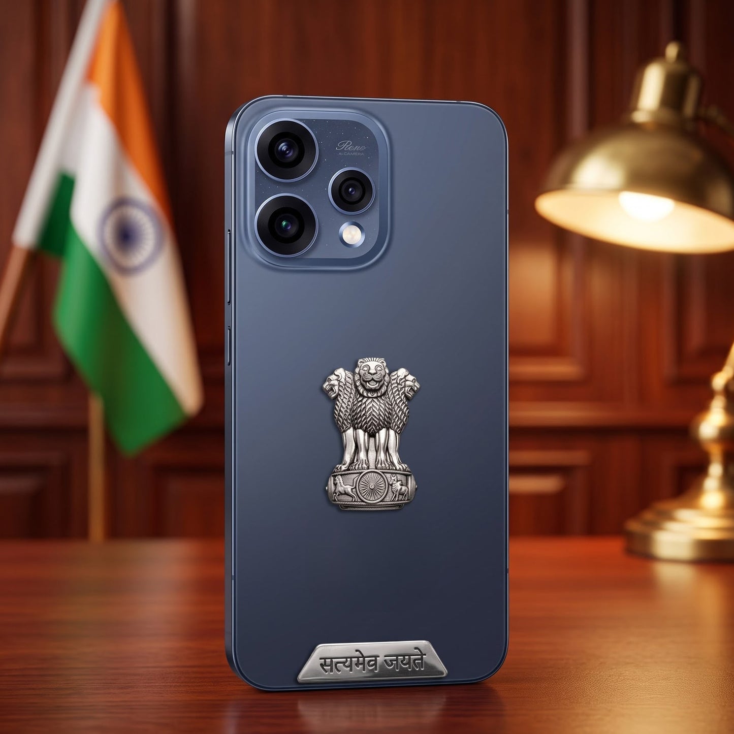 Oppo Reno 15 5G Compatible Satyamev Jayate 3D Metal Emblem Sticker