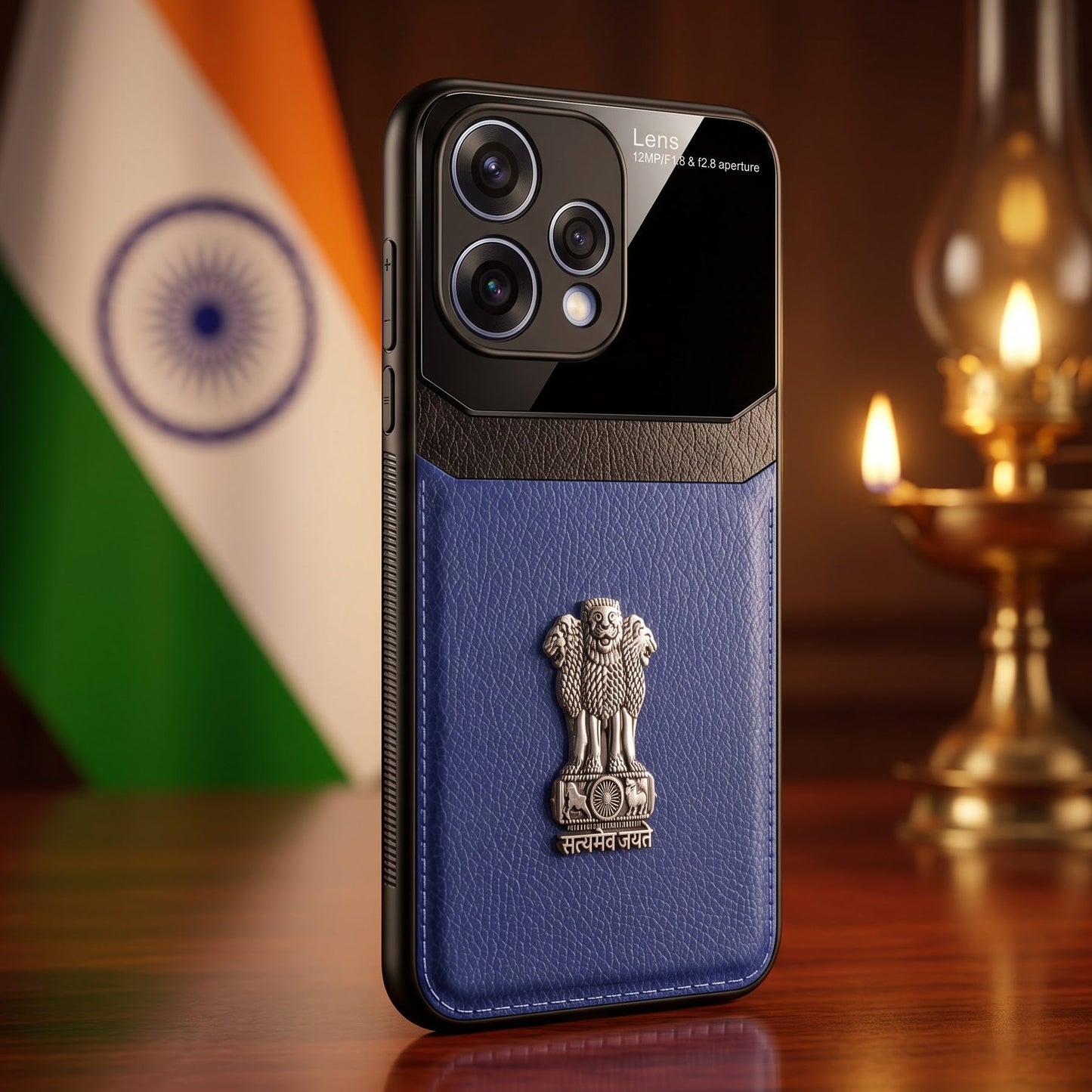 Oppo Reno 15 5G Satyamev Jayate 3D Metal Leather Back Case